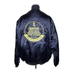 Vintage 4 Queens Casino 50th Anniversary Vegas Satin Bomber Jacket Size L Black